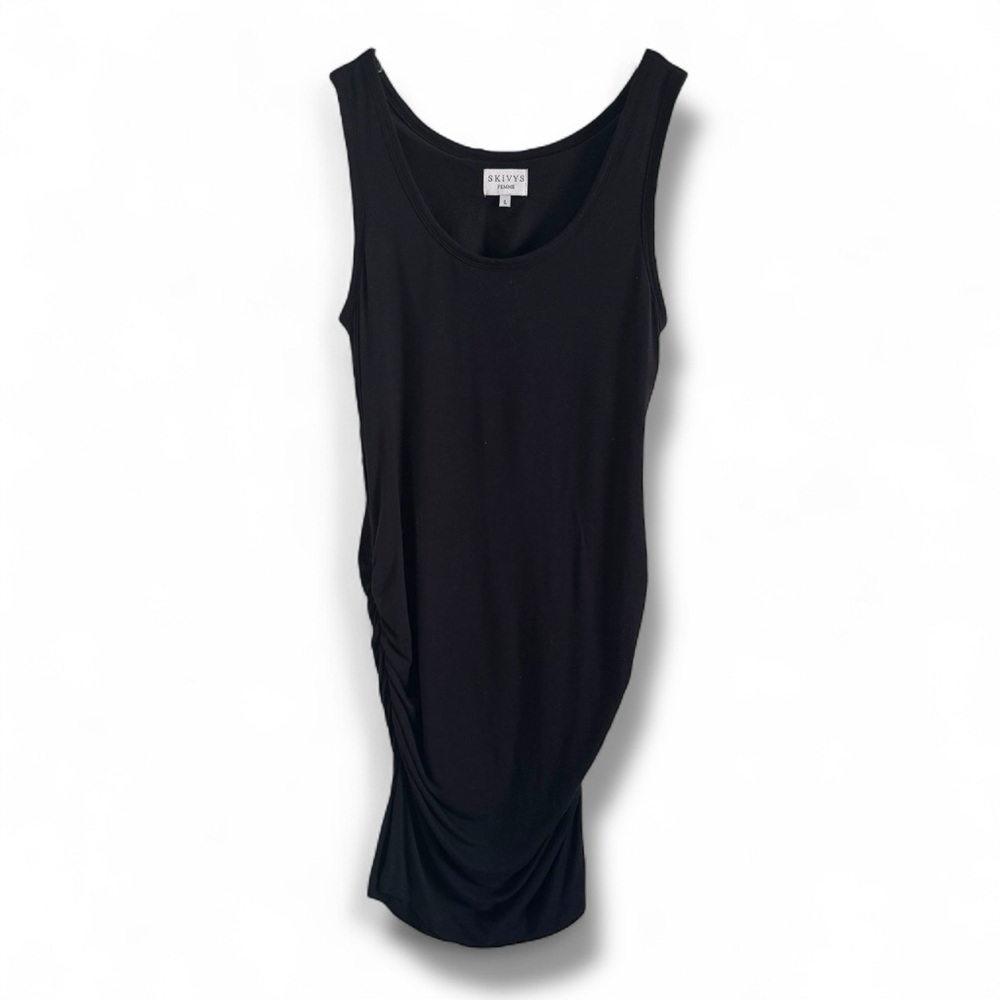 SKIVYS FEMME BLACK RUCHED MINI SIDE HUSTLE BLACK LOUNGE DAY TO NIGHT DRESS SZ L - Picture 12 of 13